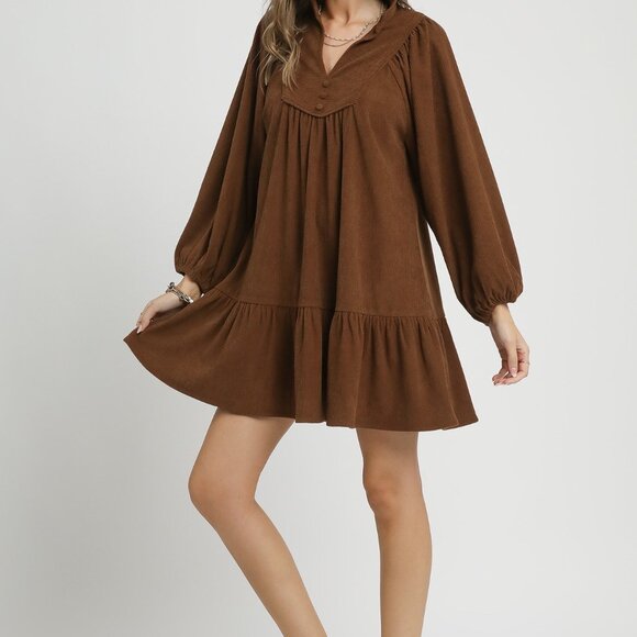 Umgee‎ Corduroy Tiered Babydoll Dress - Picture 2 of 5